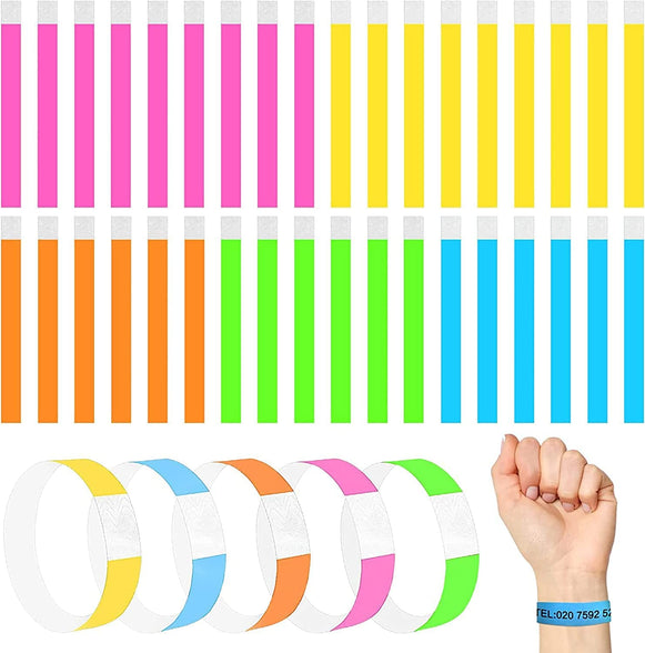 100 Pcs Wristbands for Events, Colored Paper Wristbands, 25Cm Custom Wristbands Entry Wristbands, Comfortable, Not Easy to Break, for Events Security Parties Festivals(5 Colors)
