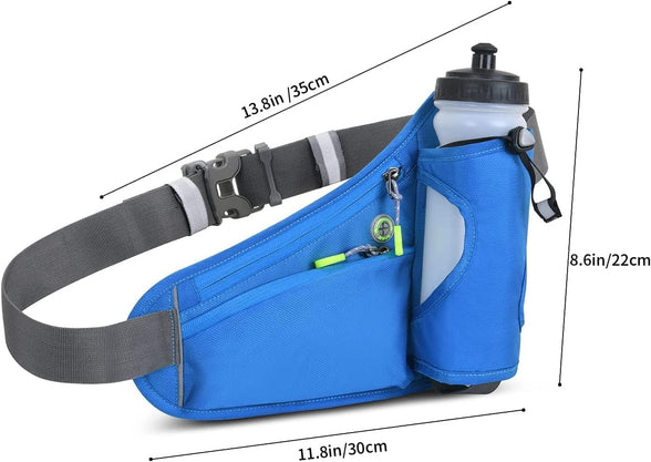 ShowTop Sport Running Belt with Vertical Bottle Pocket Holder Running Packs Gear with Phone Water Bottle Holder Adjustable Storage Belt for Travel Hiking,Carrying iPhone Money (Light Blue)