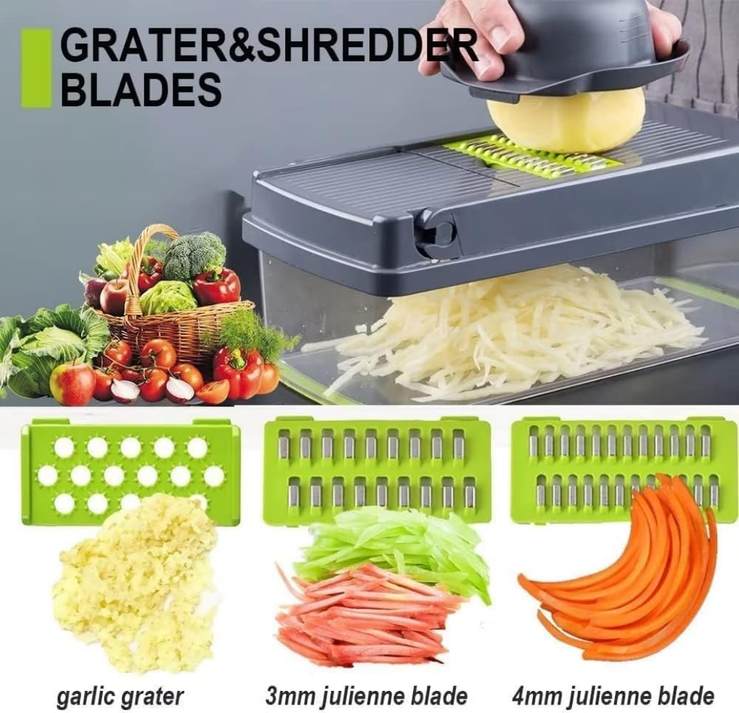 Vegetable Chopper Onion Chopper, Multifunctional 13 in 1 Food Chopper, Professional Mandoline Slicer for Kitchen Veggie Cutter Dicer With 8 Blades, Potato Tomato Carrot Garlic Chopper with Container