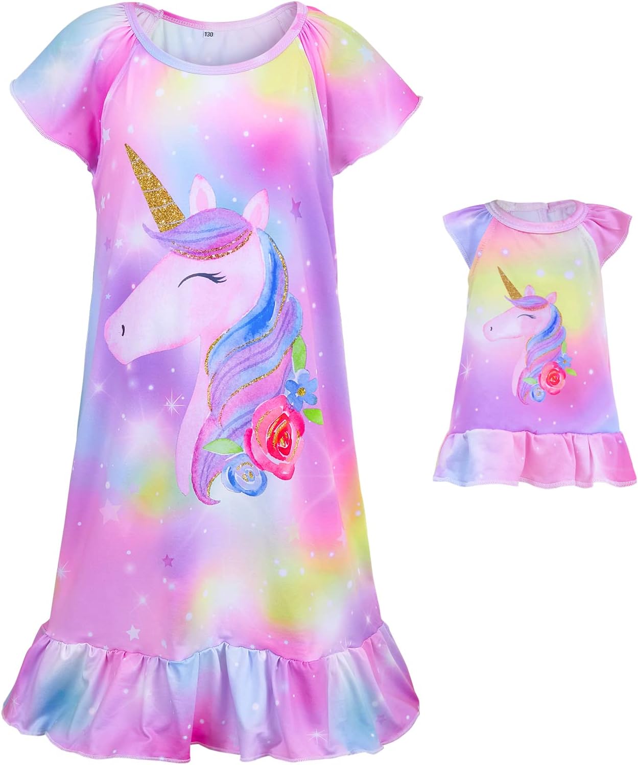 ICOSY Matching Girls & Doll Nightgowns Clothes Unicorn Pajamas Sleepwear Outfit for Girls and American 18" Girl Doll