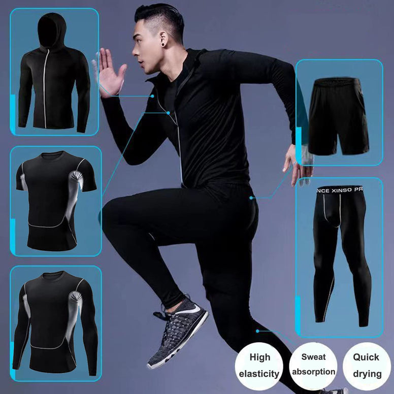 Moonmen 5 Pcs/Set Men's Tracksuit Compression Sports Suit Gym Fitness Clothes Running Jogging Sport Wear Training Workout Tights