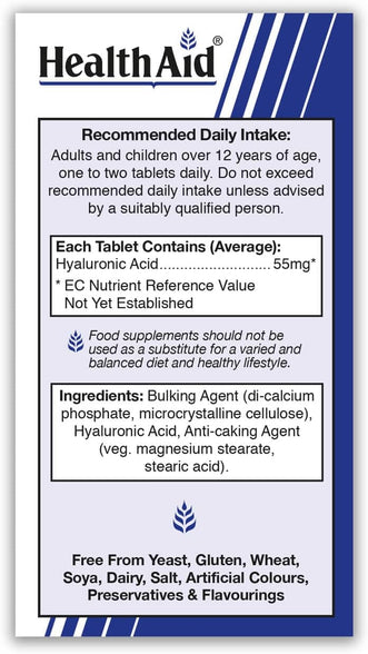 HealthAid Hyaluronic Acid 55mg - 30 Vegan Tablets