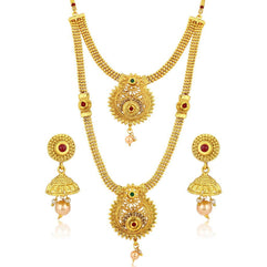 Sukkhi Classic Gold Plated Wedding Jewellery Long Haram Necklace Set For Women (N72489GLDPH022018)