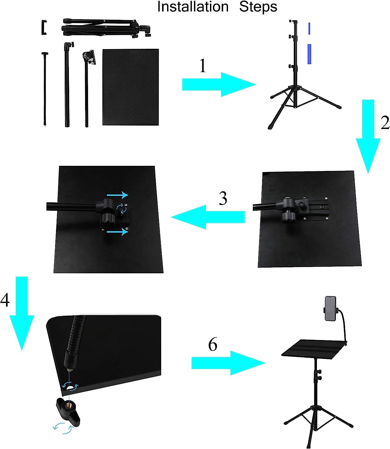 ELTERAZONE Projector Stand, Laptop Tripod Stand for 29" to 69", Projector Tripod with Mouse Tray & Wheels, Adjustable Height DJ Racks Stand with Phone Holder, Perfect for Office, Home, Stage,Studio