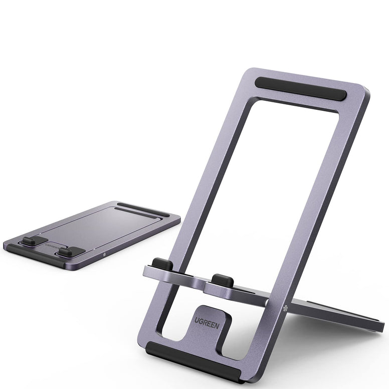 UGREEN Cell Phone Stand, Portable Mobile Phone Holder, Adjustable iPhone Stand for Desk, Foldable View Angle Stand, Stable Alloy Metal Mobile Stand, Compatible with iPhone 15 Series, All Smart Phones