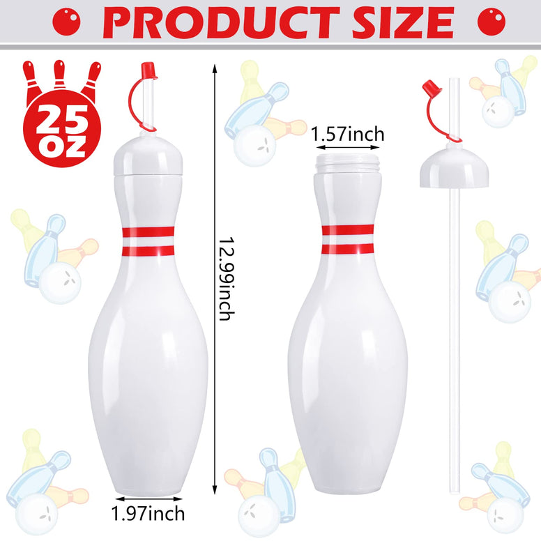 Bowling Pin Water Bottles with Straws and Lids 25 oz Plastic Reusable Bowling Pin Cups Bowling Party Favors for Kids Birthday Sports Competition Bowling Fans Players Party Drinking Decoration (24)