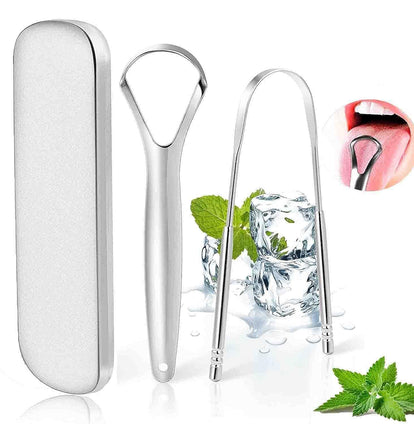 Sharaf ALI Tongue Scraper with Travel Case â€“ 2 Pack - Reusable Medical Grade Professional Stainless Steel Tounge Cleaner Tongue Care Tool for Oral Hygiene&Fresh Breath,Adults and Kids