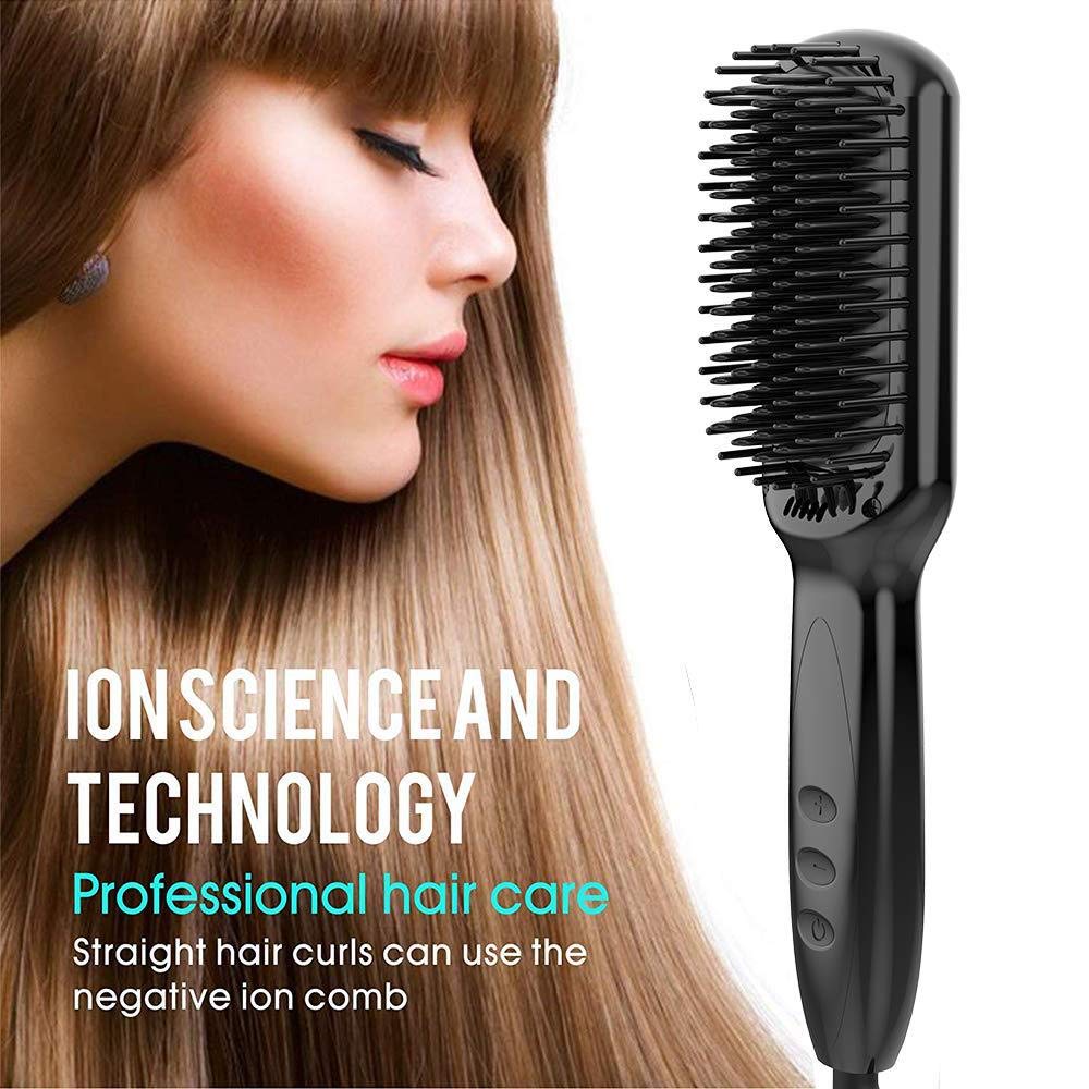 Hair Straightener Brush, Ionic Hair Straightening Brush with Fast MCH Ceramic Heating, Anti-Scald, Auto Temperature Lock and Auto-Off Function, Portable Straightening Comb for Home and Travel