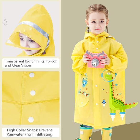 Kids Raincoats Waterproof Rain Jacket Hooded Rain Poncho Toddler Boys Girls Rain Suit Reusable Rainwear for 1-2 Y