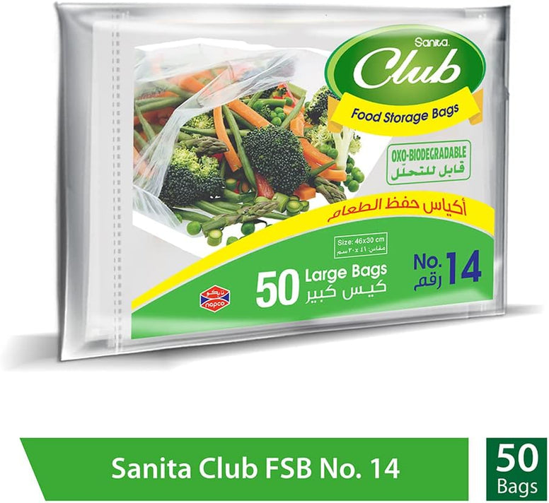 Sanita Club Food Storage Bags Biodegrdable #14 50 Bags, Large