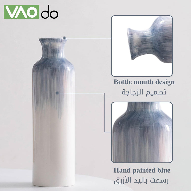 VAODO 3PCS Vase, Simple Ceramic Vase, Hand -Painted Blue Modern Wind Home Decoration,for Dining Table, Bedroom, Office, Living Room, Fireplace, Fireplace, Central Decoration, Central Decoration