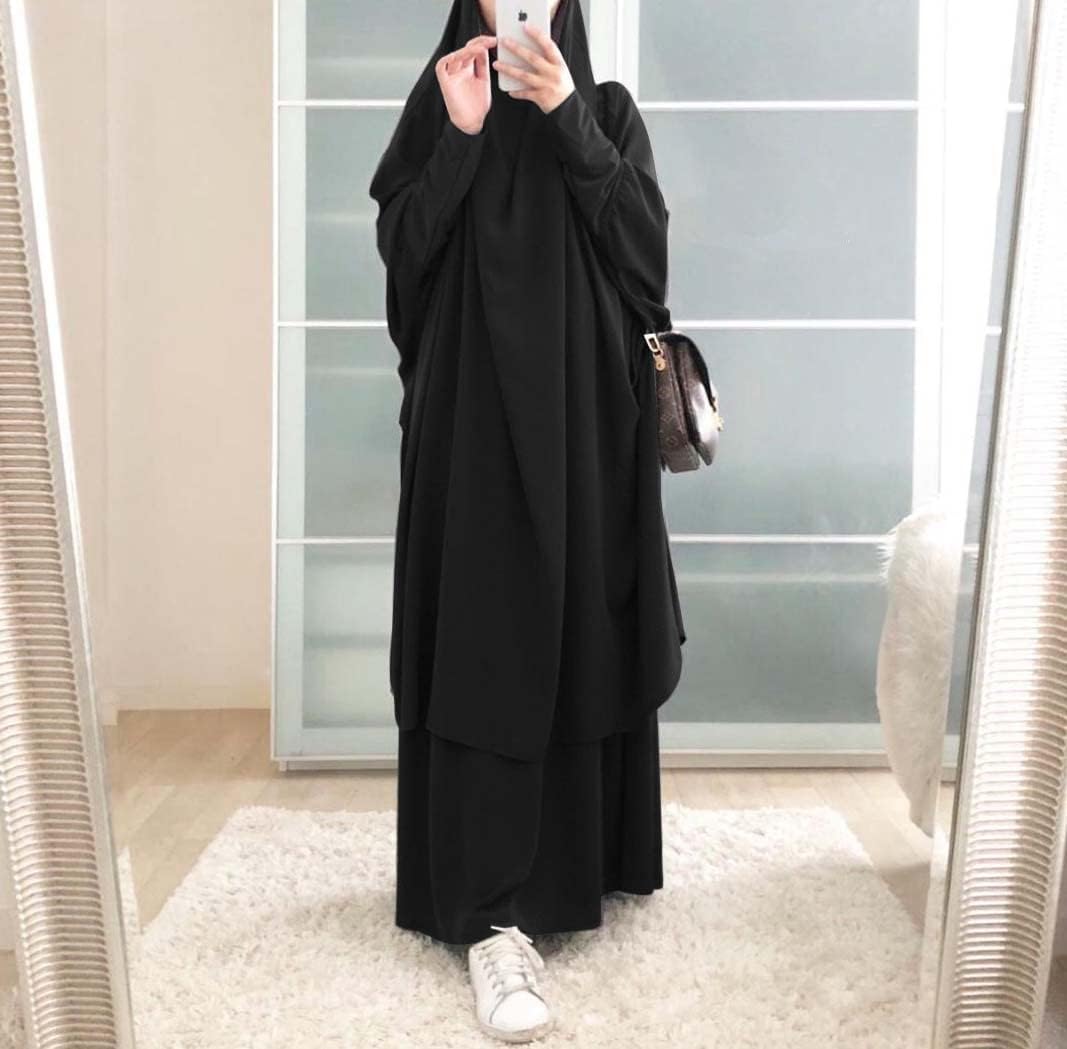 BOJON Muslim Two Piece Prayer Dress for Women Abaya Dress Islamic Middle East Dubai Turkey Maxi Abaya Kaftan with Full Length Hijab Dress