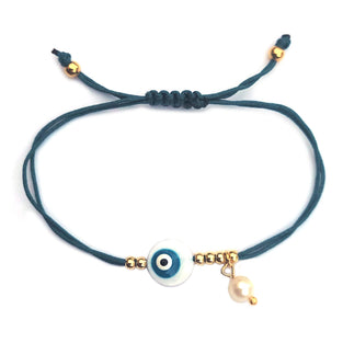 Alwan String Bracelet with an Evil Eye and a Small Pearl - EE3982XG