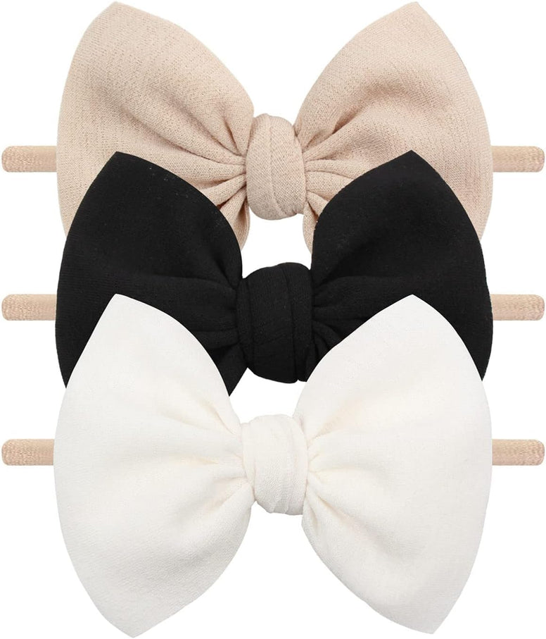 YanJie Baby Girls Nylon Headbands Newborn Bows Handmade Hair Hairbands Accessories for Infant Toddlers Kids(Beige Black White)