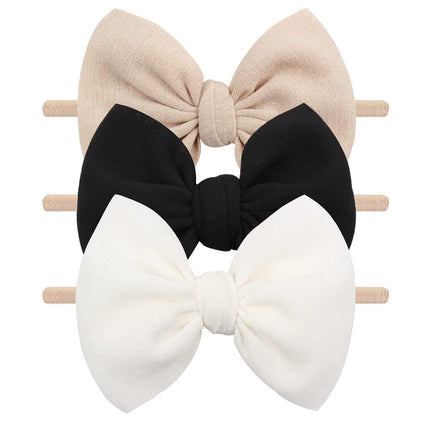 YanJie Baby Girls Nylon Headbands Newborn Bows Handmade Hair Hairbands Accessories for Infant Toddlers Kids(Beige Black White)