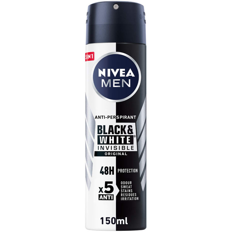 NIVEA MEN Antiperspirant Spray for Men, Black & White Invisible Protection Original, 150ml