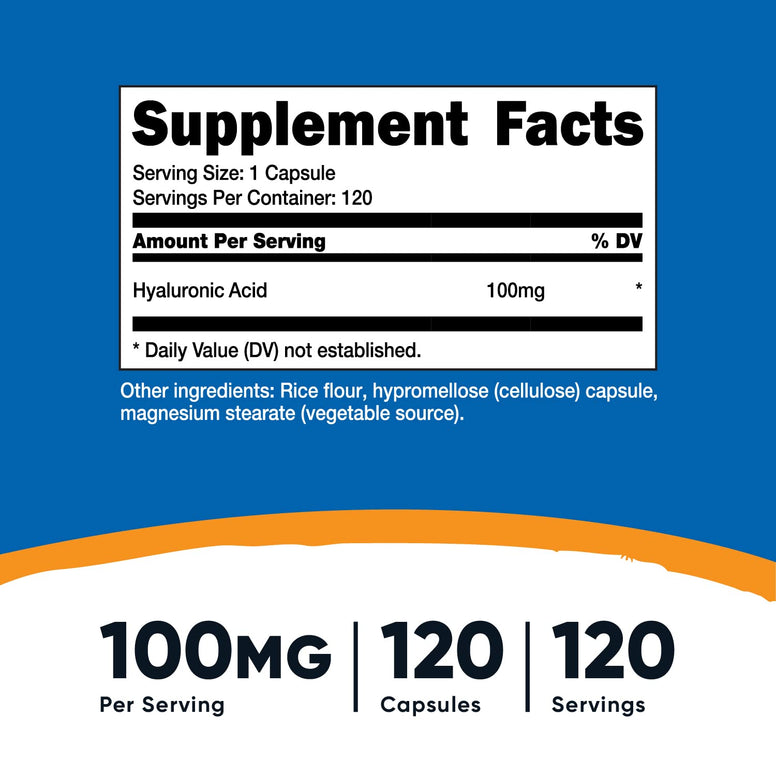 Nutricost Hyaluronic Acid Capsules 100mg,120 Vegetarian Capsules - Gluten Free, Non-GMO