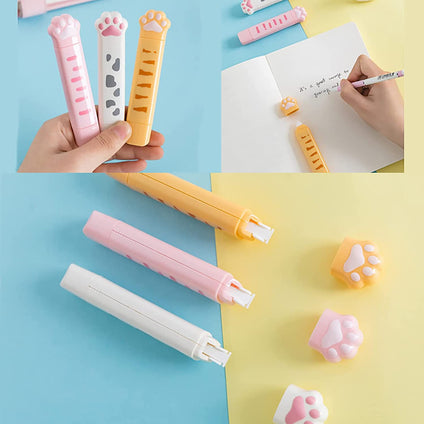 Cartoon Correction Tape, Cute Cartoon Cat Paw Shaped Dual Tips Correction Writing, with Glue Tip, Cat-Themed Stationery Set for Kids Students Office School Supplies (Yellow, White, Pink)
