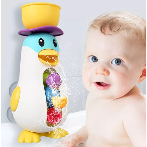 AM ANNA Bathtub Toys for Toddlers Kids 1 2 3 4,Ducky Penguin Waterwheel Bath Toys for Boys Girls Preschool Bath Toy,Bathroom Strong Suckers Water Scoop (Penguin Waterwheel Bath Toys)