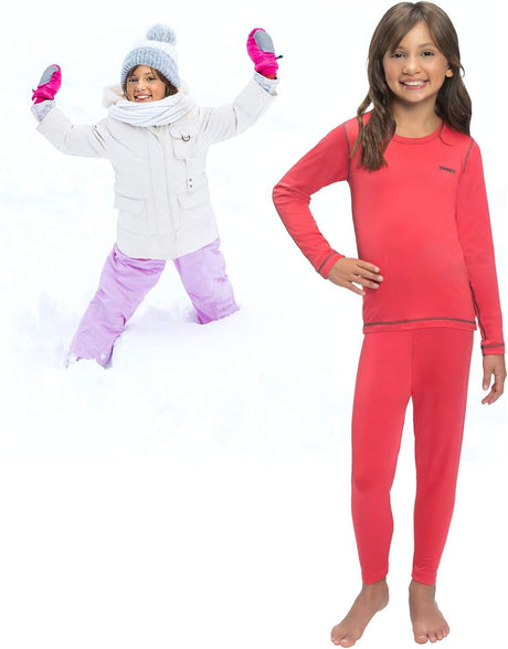 Thermal Underwear for Girls (Thermal Long Johns) Sleeve Shirt & Pants Set, Base Layer w/Leggings Bottoms Ski/Extreme Cold