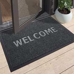 Welcome Mat Front Door Mats Outdoor, 45X75cm Door Mat Outdoor Entrance, Heavy Duty Non Slip Waterproof Rubber Outside Door Mats, Welcome Mats Outdoor All Weather for Entryway, Patio, BlackGrey