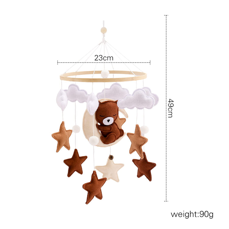 Promise Babe Mobile Baby Wind Chimes Clouds Star Moon Baby Mobile with Bear Handmade Wood Crochet Animal Wind Chime Bed Bell Pendant for Hanging Baby Bed Nursery Changing Table Playpen Decoration