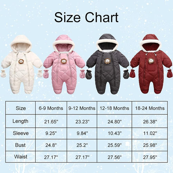 AIKSSOO Newborn Baby Winter Snowsuit Cartoon Bear Warmer Cotton Fleece Hooded Romper Jumpsuit Winter Coat for Baby Girls Boys (0-3 Months)