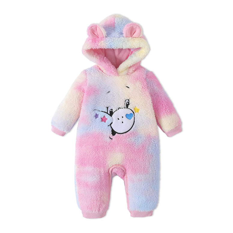 PATPAT Care Bears Baby Infant Girls Bodysuit Snowsuit Bear Ear Hooded Jumpsuit Warm Fleece Long Sleeve Winter Romper (3-6 Months)