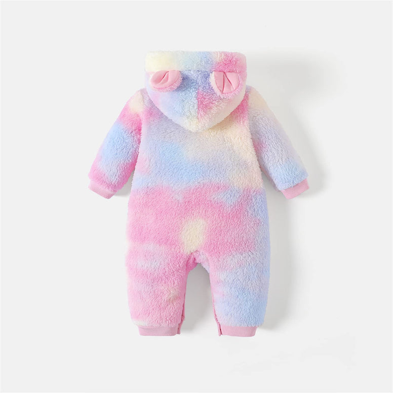 PATPAT Care Bears Baby Infant Girls Bodysuit Snowsuit Bear Ear Hooded Jumpsuit Warm Fleece Long Sleeve Winter Romper (3-6 Months)