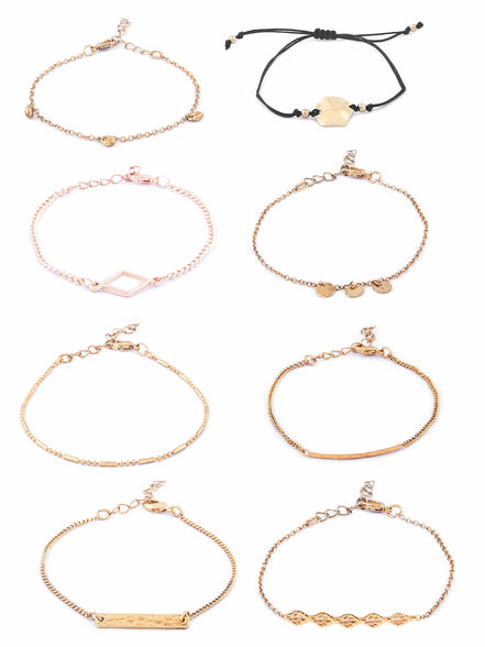 Zaveri Pearls Set Of 8 Gold & Rose Contemporary Bracelets-ZPFK10548