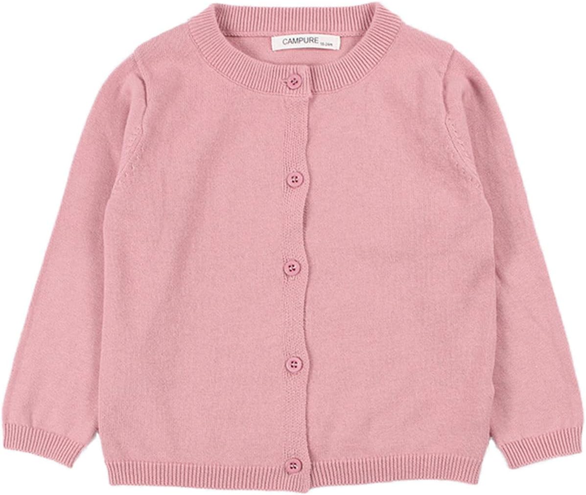 JELEUON Little Girls Cute Crew Neck Long Sleeve Button-Down Solid Cotton Fine Knit Cardigan Sweaters