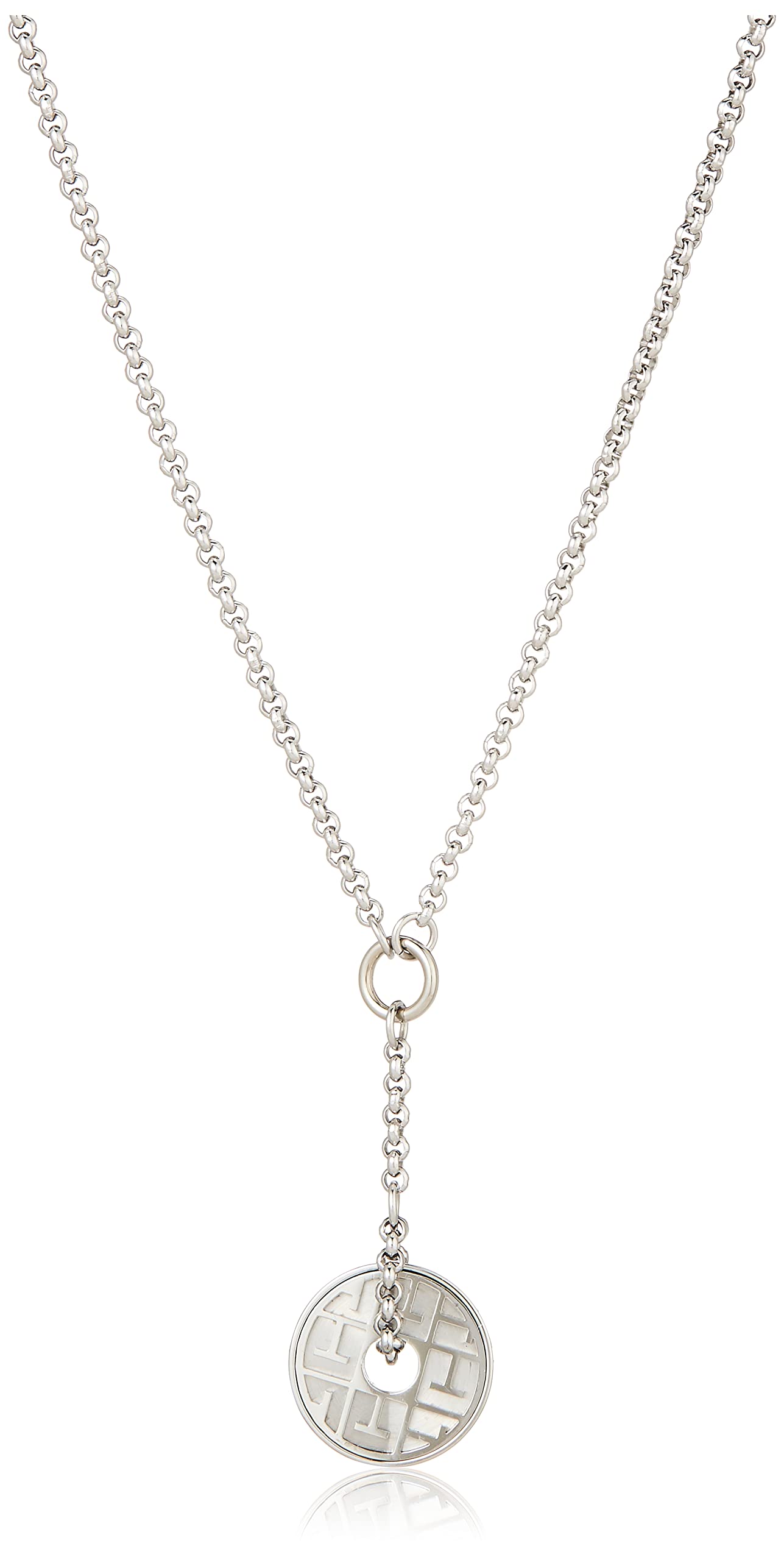 Tommy Hilfiger Women's TH Monogram Disc Pendant Chain Necklace, Silver