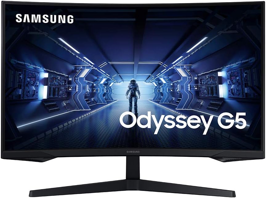 SAMSUNG 32” Odyssey G5 Gaming Monitor, WQHD (2560x1440), 144Hz, Curved, 1ms, HDMI, Display Port, AMD FreeSync Premium, HDR10, LC32G55TQWNXZA, Black