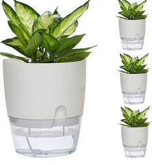 WAWASIA Self Watering Pots for Indoor Plants,4 Pack Decorative Plant Pots with Extra Large Water Storage,Suitable for Indoor Outdoor Plants and Flowers (White, 4.1 Inch)