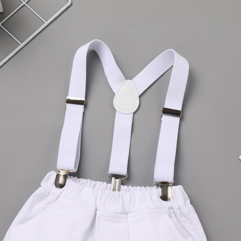 Baby Boys Formal Suit Set Short Sleeve Bowtie T-Shirt Suspenders Shorts Pants Wedding Tuxedo Outfits Cake Smash Clothes 0-6M