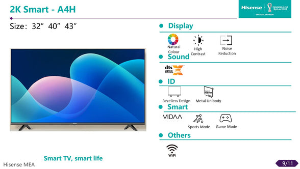 Hisense A4 Series 43-Inch FHD Smart OS Vidaa TV with DTS Virtual X, Game & Sports Modes, Chromecast Built-in, (43A4H, 2022 New Model) Black