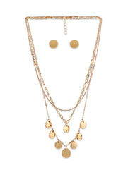 Zaveri Pearls Gold Tone Contemporary 3 Layers Necklace Chain With Earring-Zpfk10607