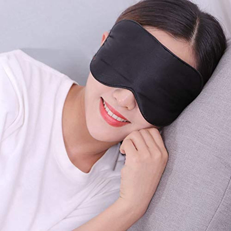 ECVV Silk Sleep Mask, Super Soft With Adjustable Strap And Eye Mask For Sleeping Ear Plugs, Blocks Light, Black, One Size