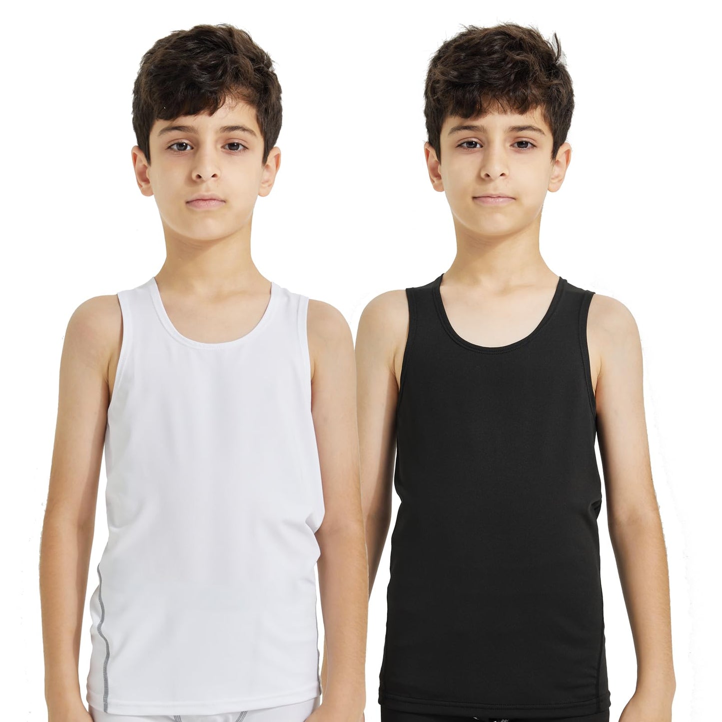 LANDUNSI 2 Pack Boys Compression Tank Top Sleeveless Shirt Kids Cooling Vest Basketball Undershirt Sports Baselayer