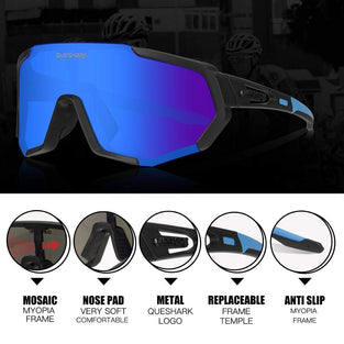 Queshark Cycling Glasses Sports Sunglasses for Men Women with 1 Polarized 2 HD Lens For MTB Running Driving Fishing Baseball