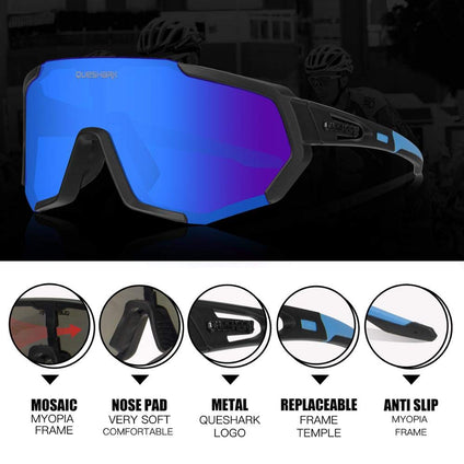 Queshark Cycling Glasses Sports Sunglasses for Men Women with 1 Polarized 2 HD Lens For MTB Running Driving Fishing Baseball