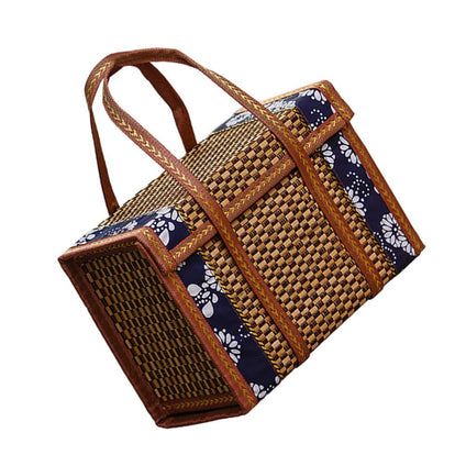 Yardwe Picnic Basket for 2 Person with Double Folding Handles, Handmade Wicker Hamper Perfect for Picnic, Camping