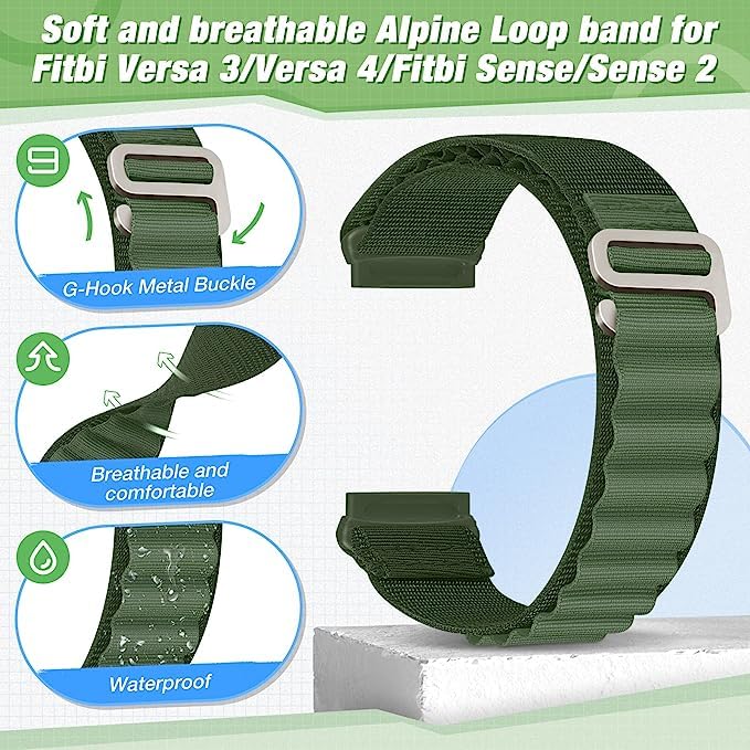 NESLIN Nylon Strap Compatible with Fitbit Sense/Versa 4/Versa 3/Sense 2 Alpine Loop Band, Sport Nylon Solo Loop Rugged Strap with Titanium G-Hook for Fitbit Sense2/Versa4/Versa3/Sense Wristbands