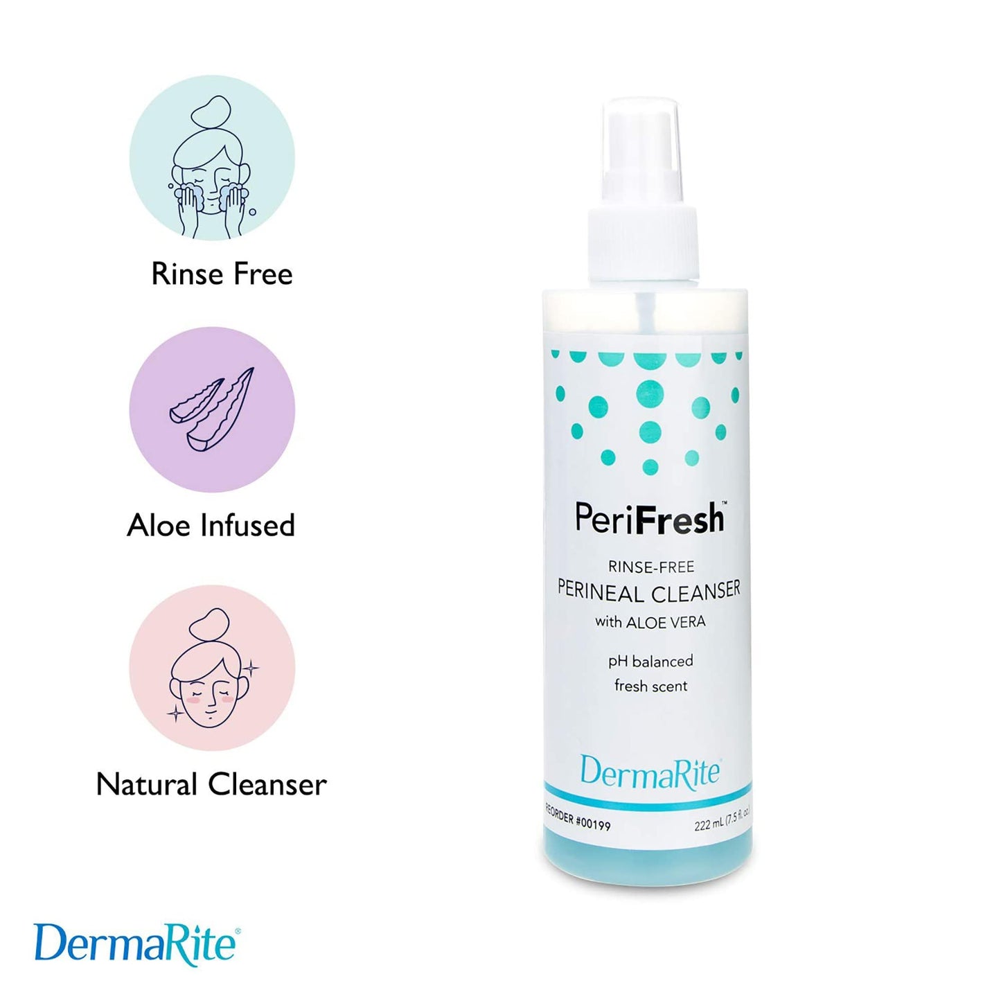 PeriFresh No Rinse Perineal Cleanser Spray - 7.5 oz Peri Bottle - Mild Formula with Aloe - for Incontinence Care, Postpartum - for Men and Women
