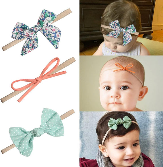 Mumoo Bear Baby Girl Headbands-Nylon Bows 10 Packs Mix Style Hair Band Accessories for Newborn Toddler and Little Baby