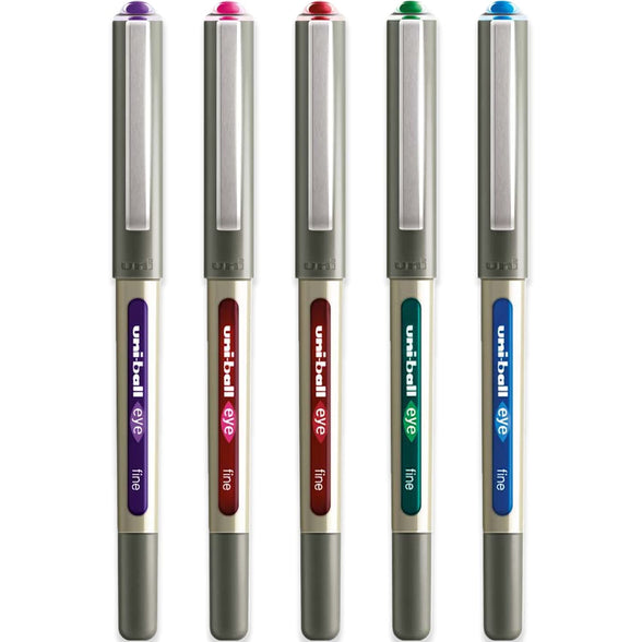 Uni-Ball UB-157 Eye Rollerball Pen Set - Pack of 5 Swatch Colours (Green, Light Blue, Pink, Orange, Wine Red) UB157 Blister Carded UB157
