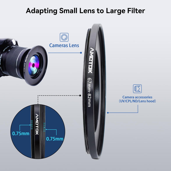 67mm Lens to 82mm Camera Lens Adapter,67mm to 82mm Filter Step-up Ring Adapter Ring,Compatible All 82mm Filter Accessory