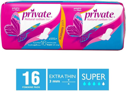 Private Feminine Napkins Extra Thin Super 16 Pads