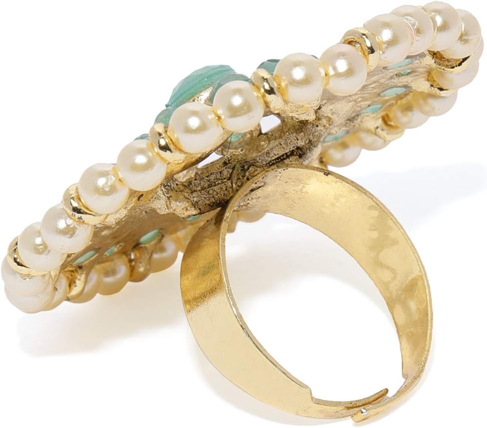 ZAVERI PEARLS Women's Non Precious Metal Ring (Green, Zpfk9147)