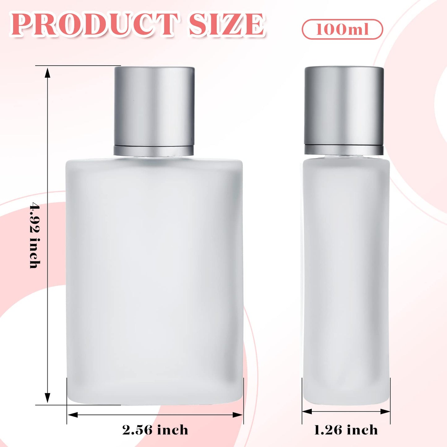 6 Pcs 100ml Frosted Glass Bottle Perfume Atomizer Refillable Spray Empty Perfume Bottles Fine Mist Atomizer Cosmetic Container for Travel (Silver)